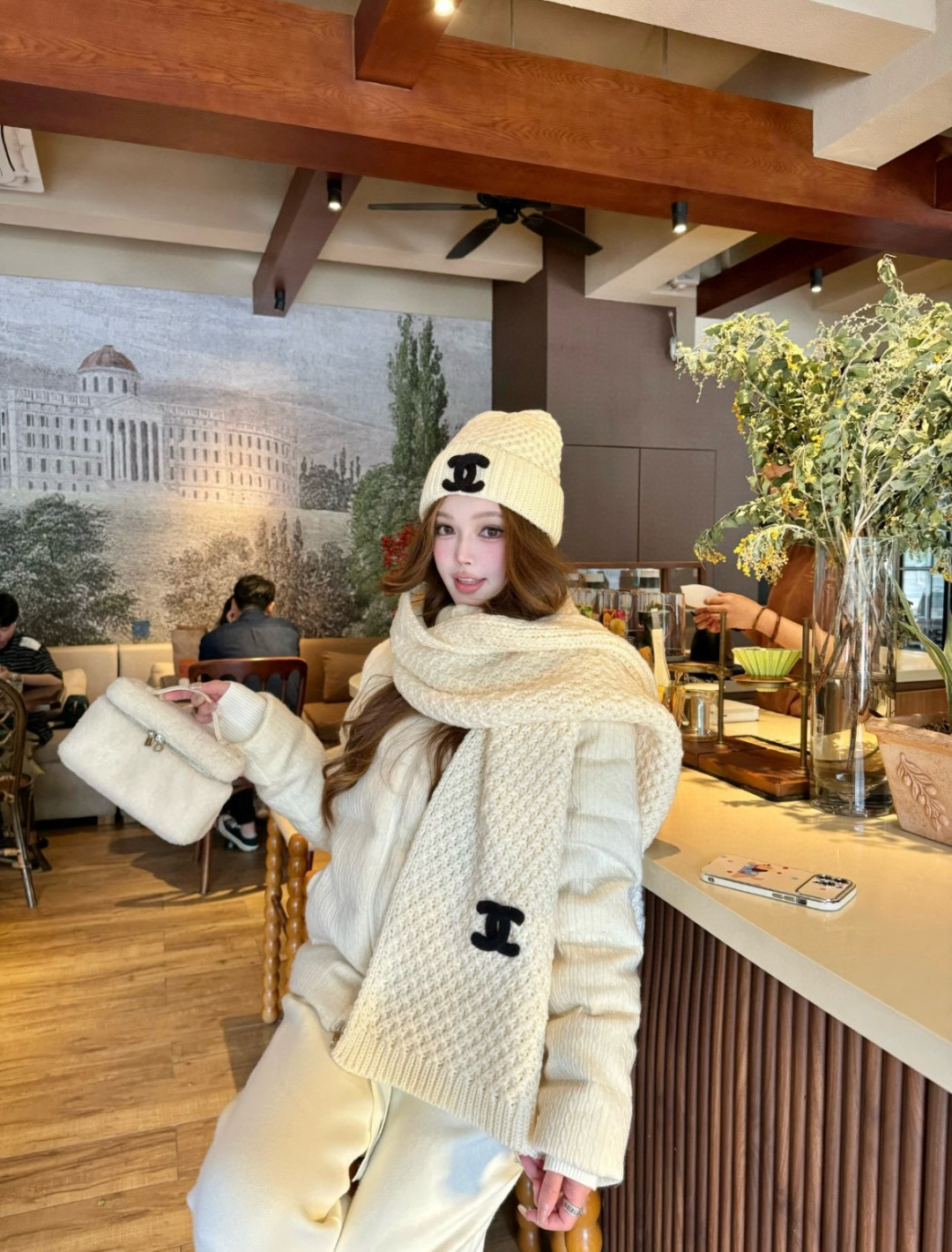 샤넬 겨울 모자 세트